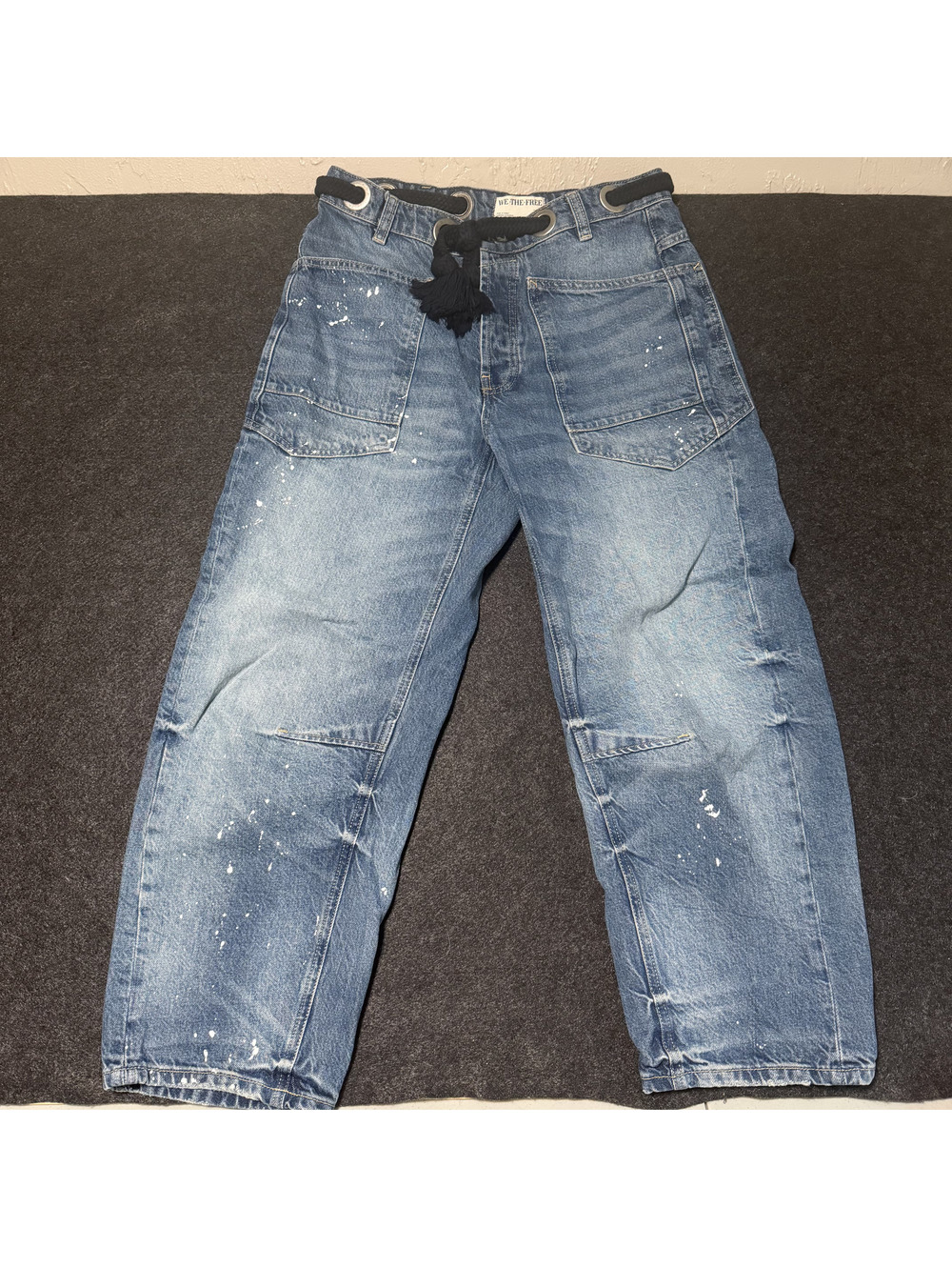 Free People We The Free Paint Splatter Utility Denim Size 25 Barrel Jeans Baggy